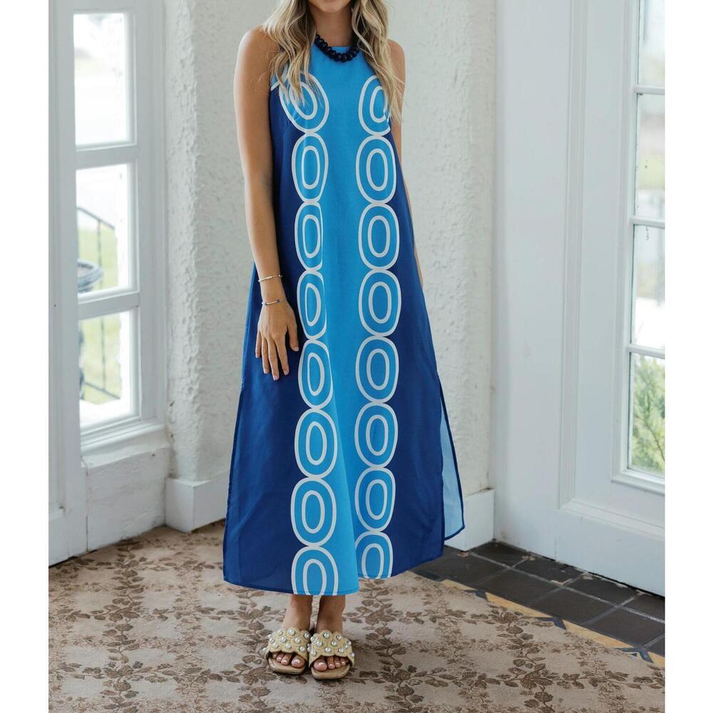 NEW JADE & JOY JOY links column midi dress in blue